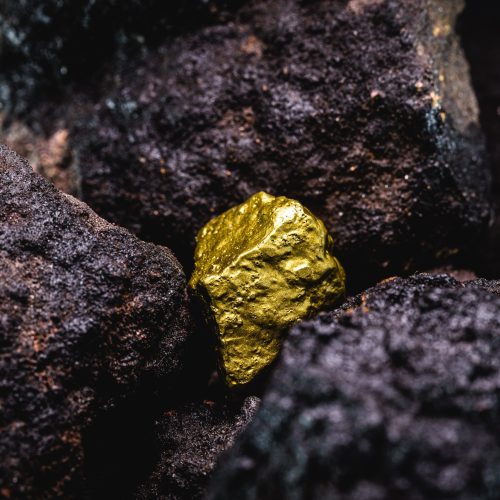 gold nugget in mine, concept of precious stone excavation